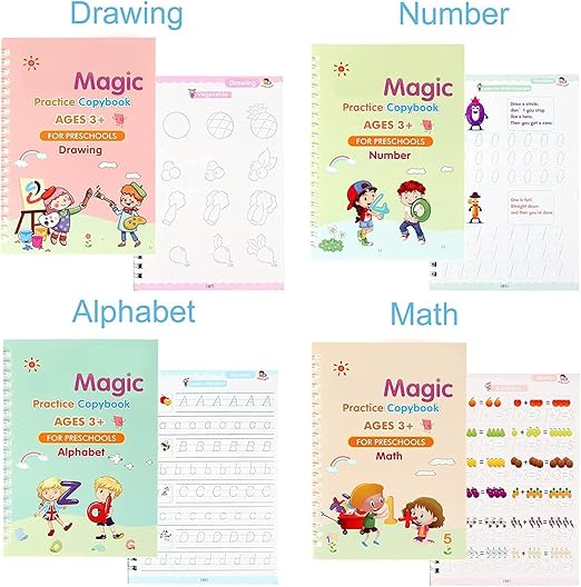 BUYDASH Magic Practice Copybook (4 Books, 1 Pen, 1 Grip, 10 Refills)- 50% Off (Save ₹600)