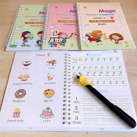 BUYDASH Magic Practice Copybook (4 Books, 1 Pen, 1 Grip, 10 Refills)- 50% Off (Save ₹600)