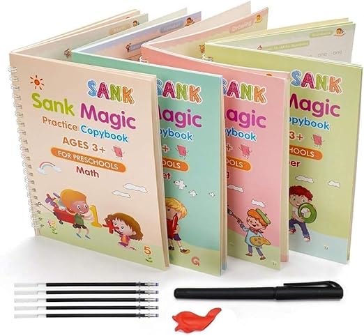 BUYDASH Magic Practice Copybook (4 Books, 1 Pen, 1 Grip, 10 Refills)- 50% Off (Save ₹600)